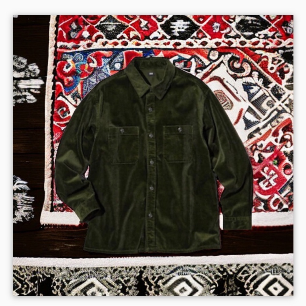 Uniqlo Green Corduroy Button Up Shirt -Sz Sm-Oversized-Cozy!-beach layer!NWOT🍂 - Picture 8 of 12